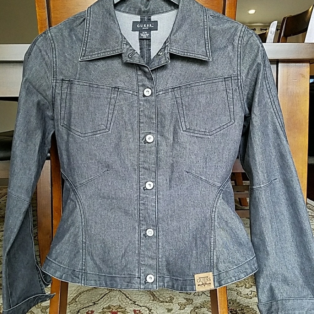 Grey denim stretch Guess jacket. Size XL